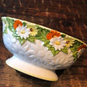 Vintage Lefton Oval Daisy Bowl Orange/Yellow/White